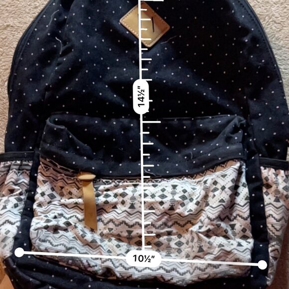 Black White polka dot Aztec geometric abstract zip‎ travel bag backpack B01 - Picture 3 of 8